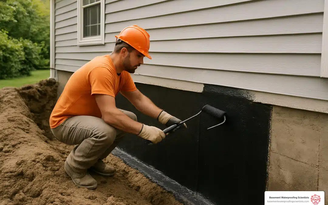 Exterior waterproofing of a building foundation